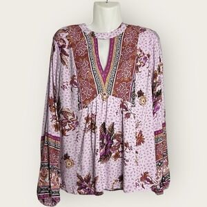 NWT Maurice's boho style baby doll top womens Medium Floral Pink Hippie Flower